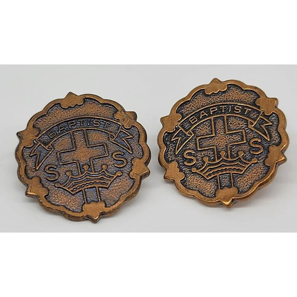 Baptist S.S. Sunday School Pins Lot of 2 Copper Tone Broadman Supplies USA